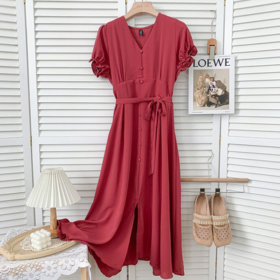 Νέο μοντέλο καλοκαιρινό γυναικείο φόρεμα με κουμπιά και ζώνη