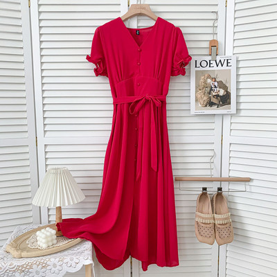 Νέο μοντέλο καλοκαιρινό γυναικείο φόρεμα με κουμπιά και ζώνη