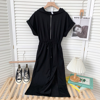 Sports-casual γυναικείο φόρεμα με κουκούλα και τσέπες