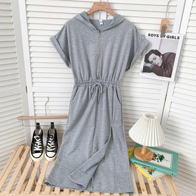 Sports-casual γυναικείο φόρεμα με κουκούλα και τσέπες