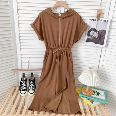 Sports-casual γυναικείο φόρεμα με κουκούλα και τσέπες