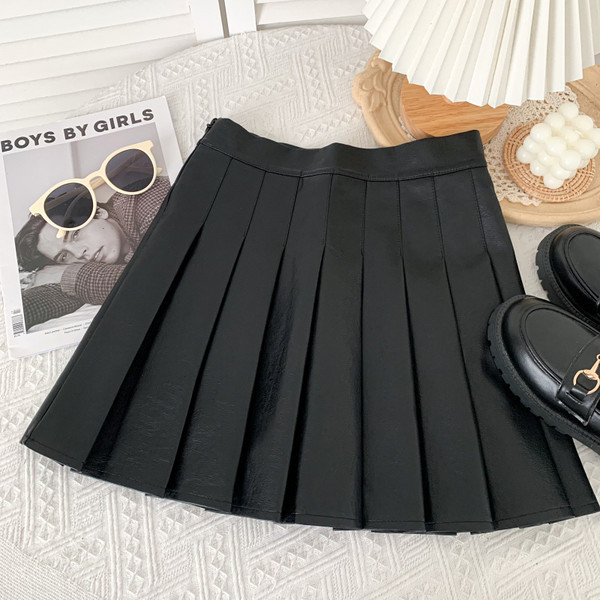 Sügis-talvine musta värvi naiste plisseeritud seelik