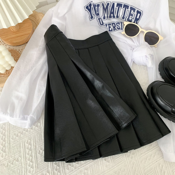 Sügis-talvine musta värvi naiste plisseeritud seelik