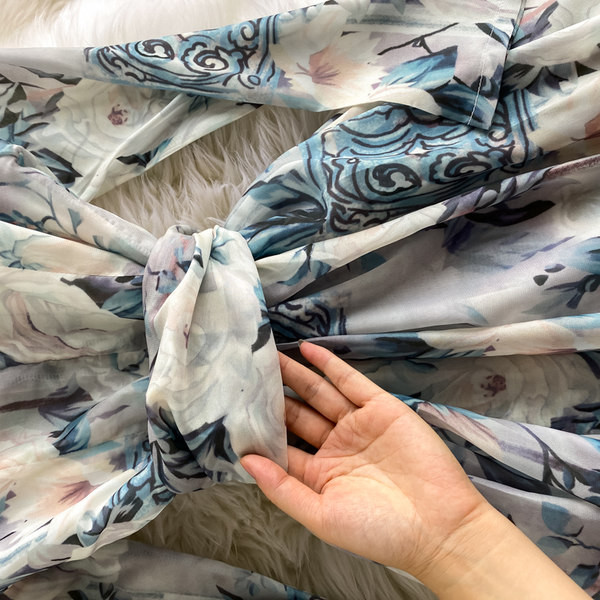 Γυναικείο μακρύ φόρεμα με γραβάτες και λουλουδάτο μοτίβο