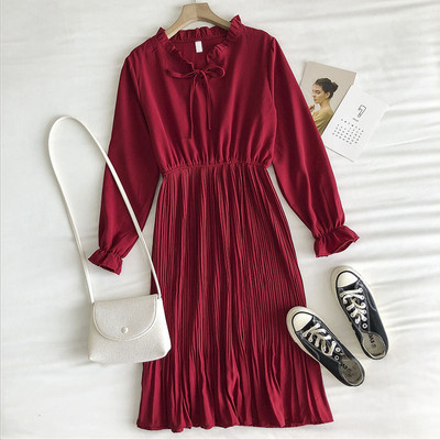 Γυναικείο φόρεμα με μακριά μανίκια και γραβάτες-ρετρό στυλ