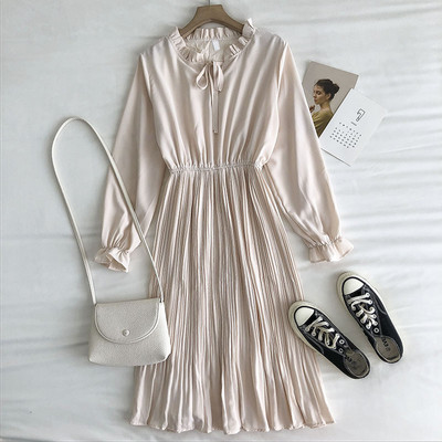 Γυναικείο φόρεμα με μακριά μανίκια και γραβάτες-ρετρό στυλ