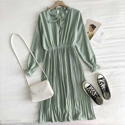 Γυναικείο φόρεμα με μακριά μανίκια και γραβάτες-ρετρό στυλ