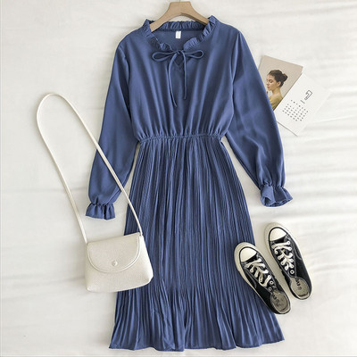 Γυναικείο φόρεμα με μακριά μανίκια και γραβάτες-ρετρό στυλ