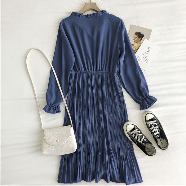 Γυναικείο φόρεμα με μακριά μανίκια και γραβάτες-ρετρό στυλ