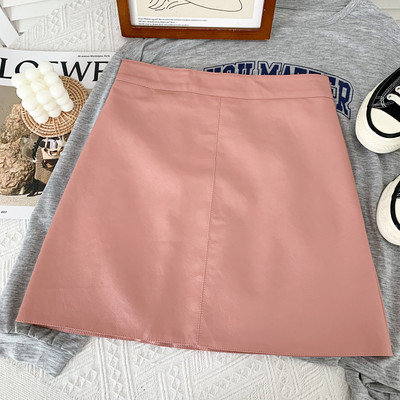 Μοντέρνα γυναικεία δερμάτινη φούστα με ψηλή μέση