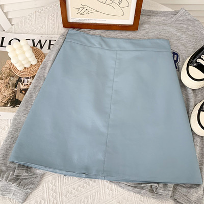 Μοντέρνα γυναικεία δερμάτινη φούστα με ψηλή μέση