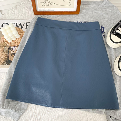Μοντέρνα γυναικεία δερμάτινη φούστα με ψηλή μέση