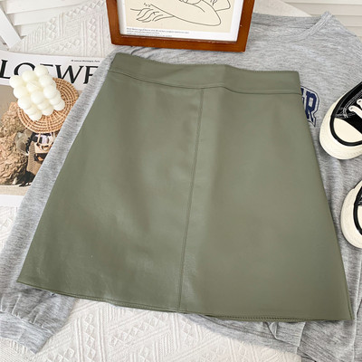 Μοντέρνα γυναικεία δερμάτινη φούστα με ψηλή μέση