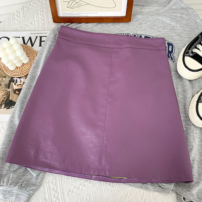 Μοντέρνα γυναικεία δερμάτινη φούστα με ψηλή μέση