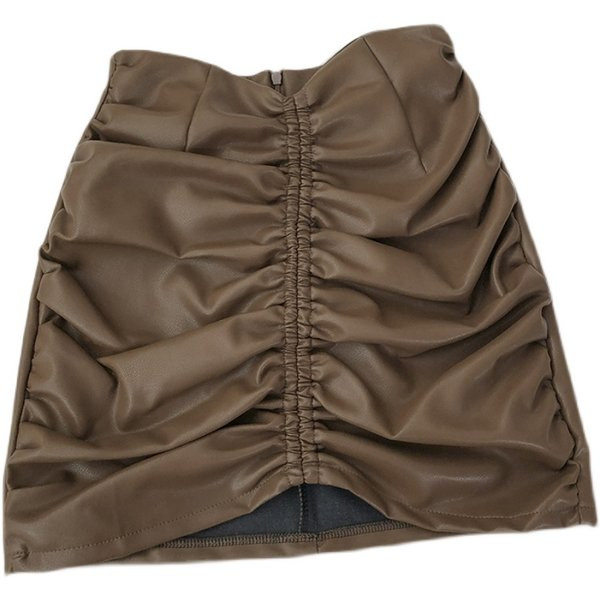 Ženska kožna suknja s patentnim zatvaračem i visokim strukom