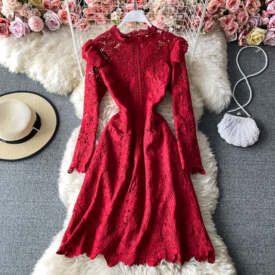 Γυναικείο δαντελένιο φόρεμα με μακριά μανίκια - αρκετά χρώματα