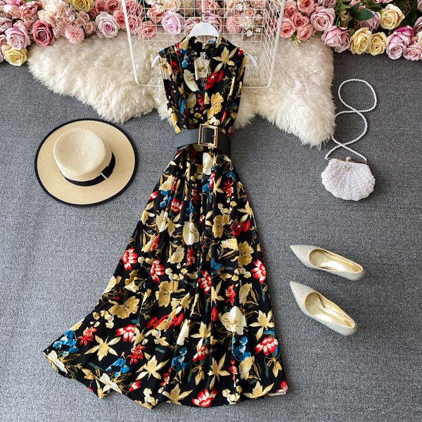 Rochie lunga de dama model nou cu curea si decolteu spitz