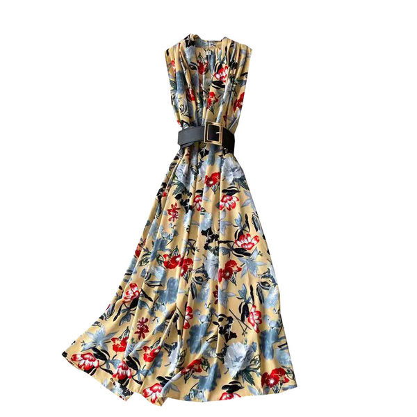 Rochie lunga de dama model nou cu curea si decolteu spitz