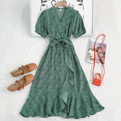 Casual φόρεμα με λαιμόκοψη spitz και ζώνη σε διάφορα χρώματα