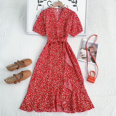 Casual φόρεμα με λαιμόκοψη spitz και ζώνη σε διάφορα χρώματα