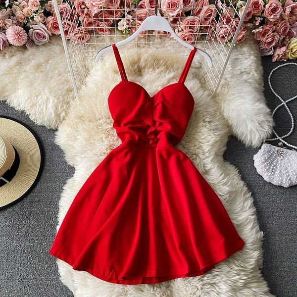 Ženska kratka haljina na tanke naramenice - više boja