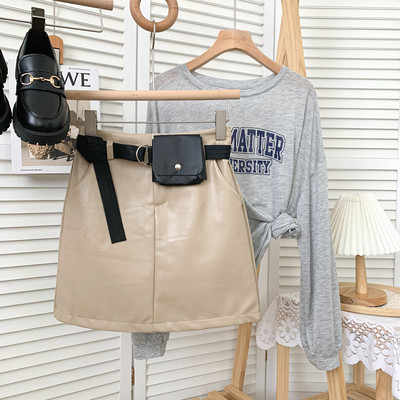 Uus mudel naiste lühike kunstnahast seelik koos vööga