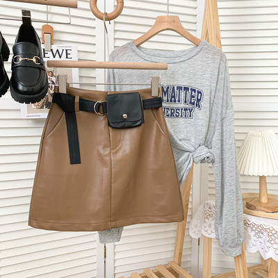 Uus mudel naiste lühike kunstnahast seelik koos vööga