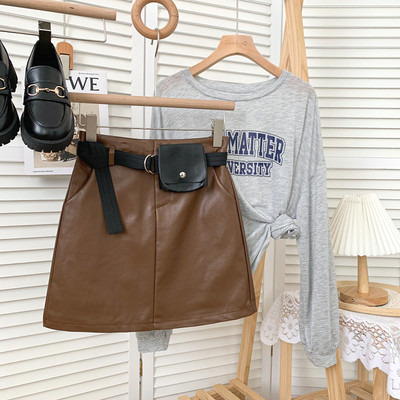 Uus mudel naiste lühike kunstnahast seelik koos vööga