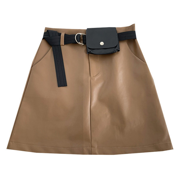 Uus mudel naiste lühike kunstnahast seelik koos vööga