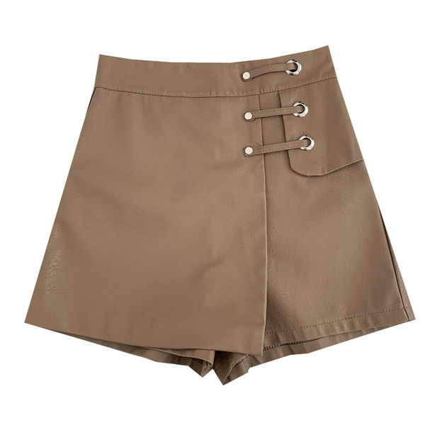 Νέο μοντέλο γυναικεία φούστα-παντελόνι από οικολογικό δέρμα σε μαύρο και καφέ χρώμα