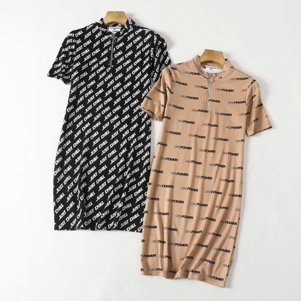 Rochie de primavara-toamna model drept cu fermoar si imprimeu