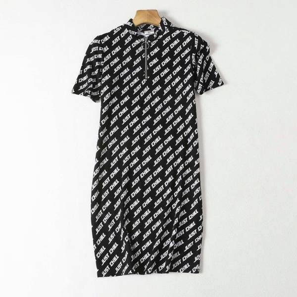 Rochie de primavara-toamna model drept cu fermoar si imprimeu