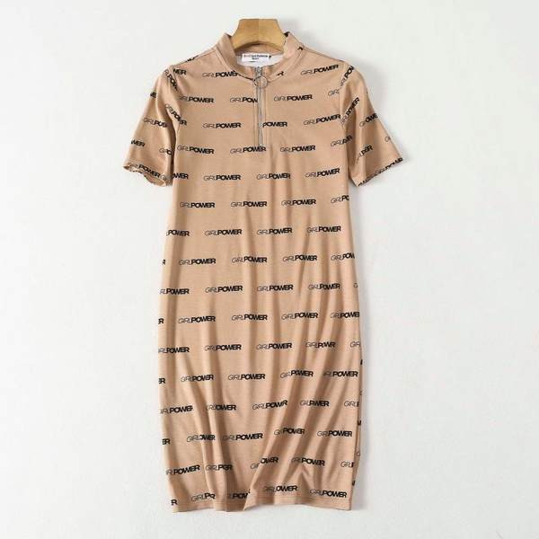 Rochie de primavara-toamna model drept cu fermoar si imprimeu