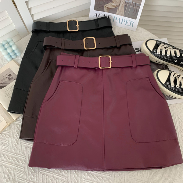 Új modell női szoknya műbőr zsebekkel