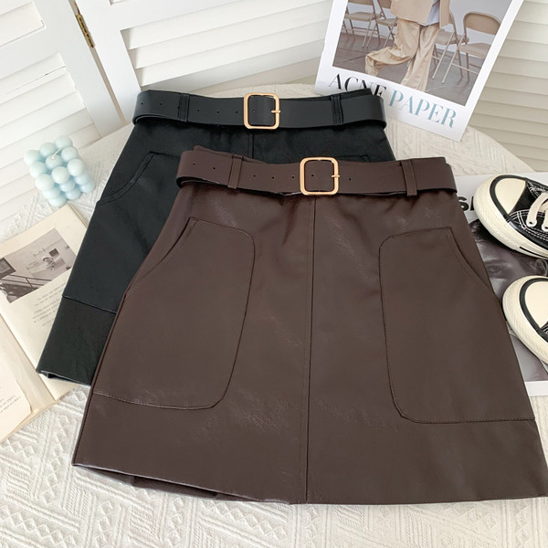 Új modell női szoknya műbőr zsebekkel