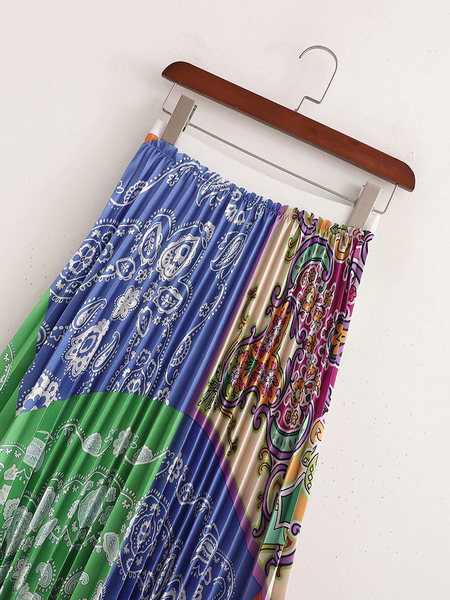 Μακριά πλισέ φούστα με μοτίβο με μοτίβο