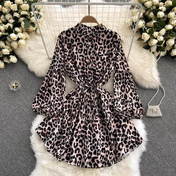 Rochie casual de dama cu maneci lungi - cu animal print sau model floral