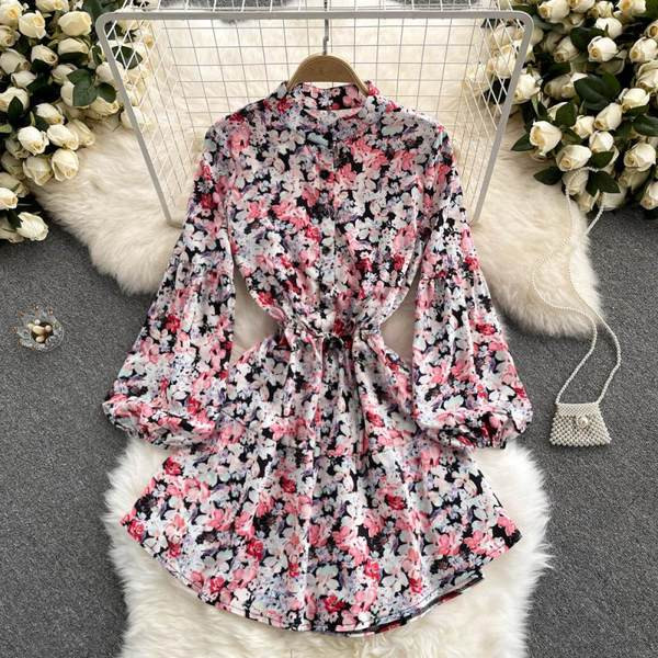 Rochie casual de dama cu maneci lungi - cu animal print sau model floral