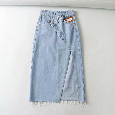 Μακριά τζιν φούστα με ασύμμετρη στερέωση