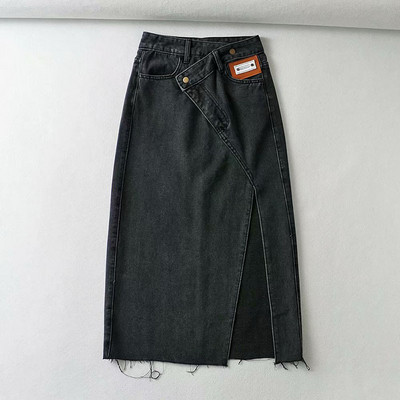 Μακριά τζιν φούστα με ασύμμετρη στερέωση