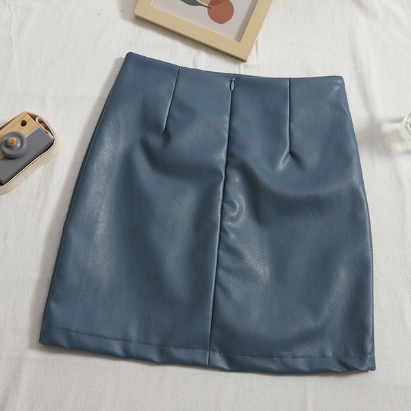 Női szoknya eko bőrből, magas derékkal