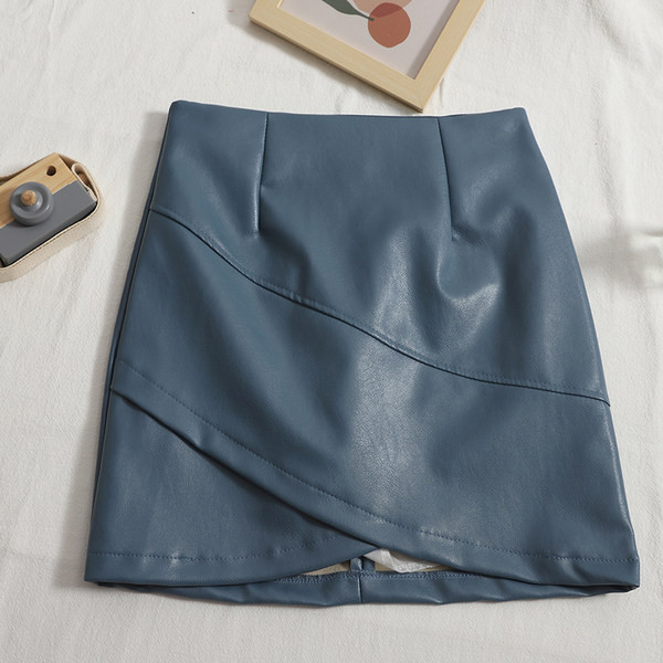 Női szoknya eko bőrből, magas derékkal