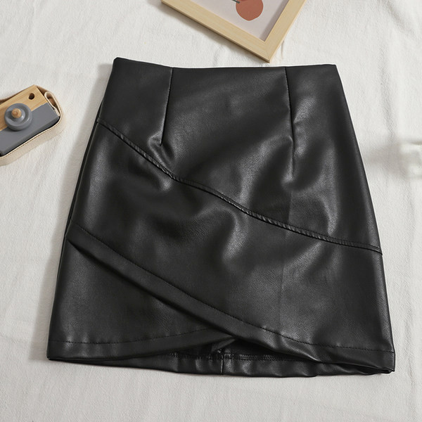 Női szoknya eko bőrből, magas derékkal