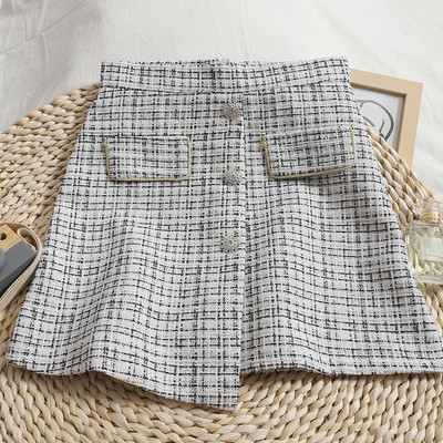 Γυναικεία καρό φούστα με ψηλή μέση και κουμπιά