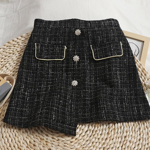 Γυναικεία καρό φούστα με ψηλή μέση και κουμπιά