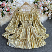 Naiste kleit elastse vöökoha ja pikkade varrukatega