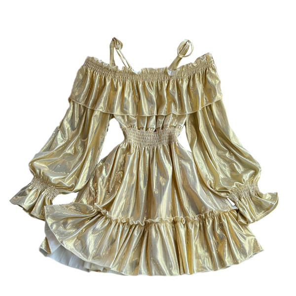 Naiste kleit elastse vöökoha ja pikkade varrukatega