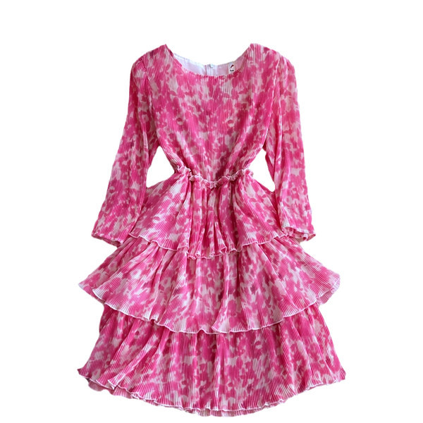 Γυναικείο πλισέ φόρεμα με μακριά μανίκια και φερμουάρ στο πίσω μέρος