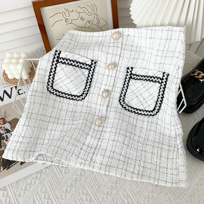 Νέο μοντέλο γυναικεία καρό φούστα με τσέπη και κουμπιά