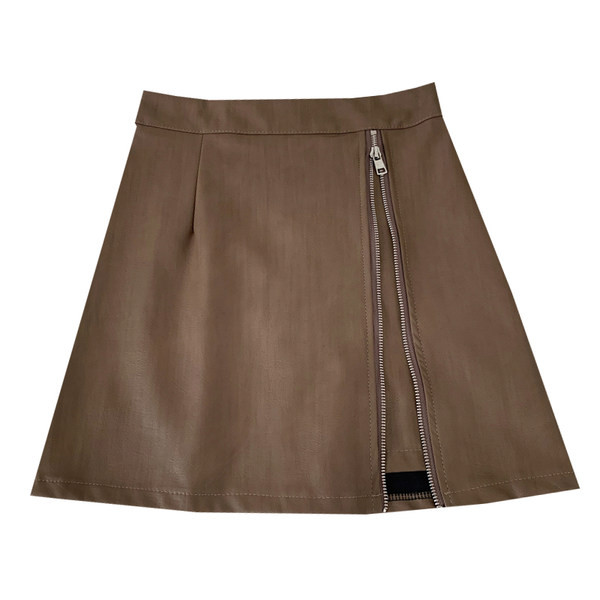 Naujo modelio rudens-žiemos moteriškas odinis sijonas su užtrauktuku